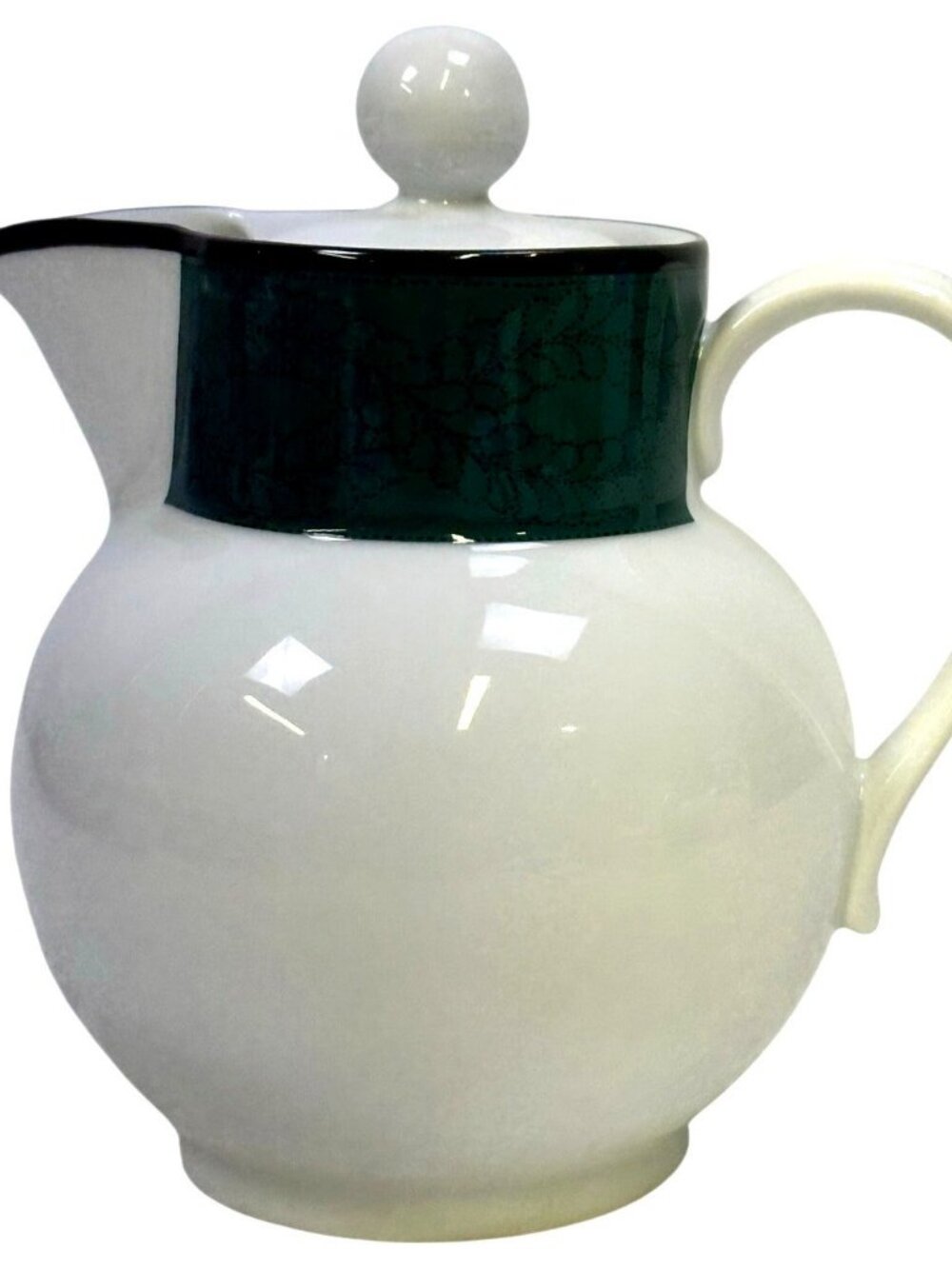 Dansk Portugal Retired 1993-1998 'Quiltings Emerald Braid' Cream Pitcher w/Lid